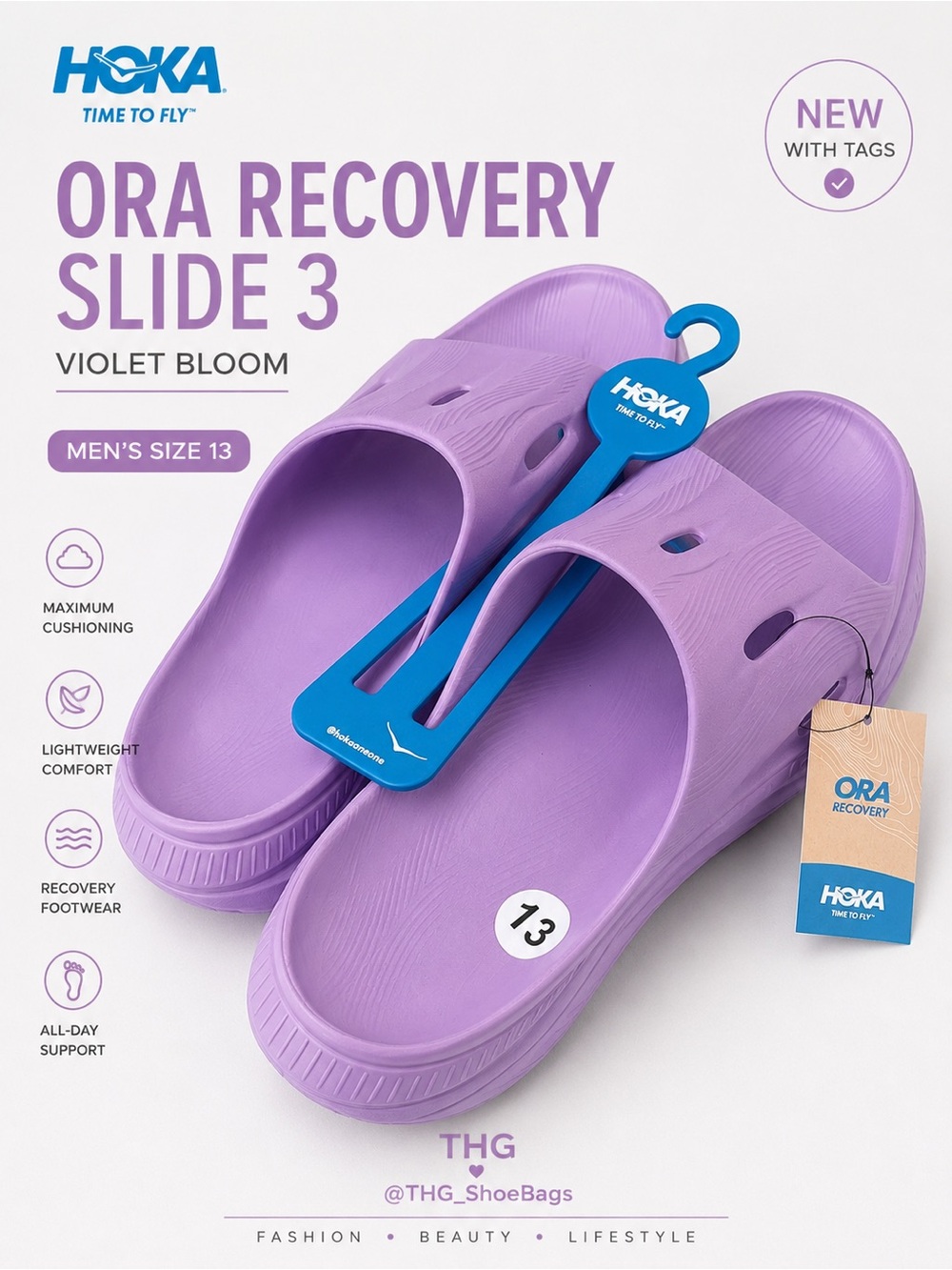 HOKA ORA Recovery Slide 3 Violet Bloom Purple Men’s 13 NWT Comfort Sandals